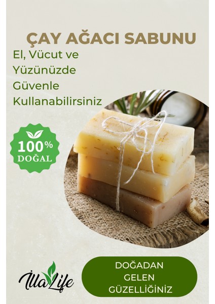 %100 Doğal Çay Ağacı Yağı Sabunu 150gr Saç & Yüz İçin Yağlanma Formül Siyah Nokta &