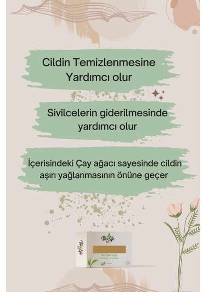 %100 Doğal Çay Ağacı Yağı Sabunu 150gr Saç & Yüz İçin Yağlanma Formül Siyah Nokta &