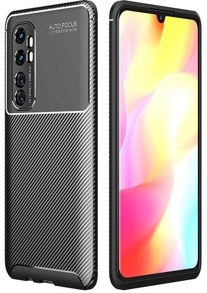 Xiaomi Mi Note 10 Lite Karbon Görünüm Negro Silikon Kılıf Ekran Koruyucu