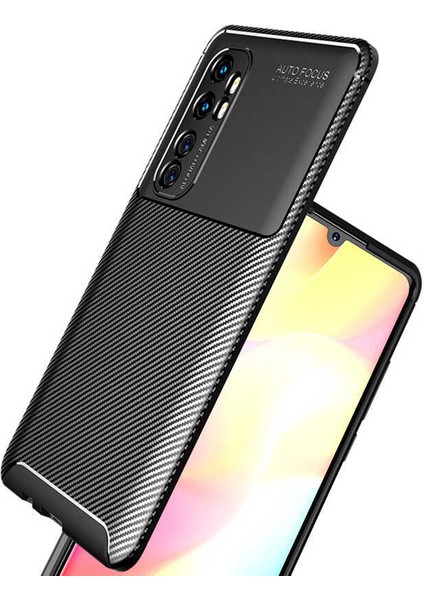 Xiaomi Mi Note 10 Lite Karbon Görünüm Negro Silikon Kılıf Ekran Koruyucu