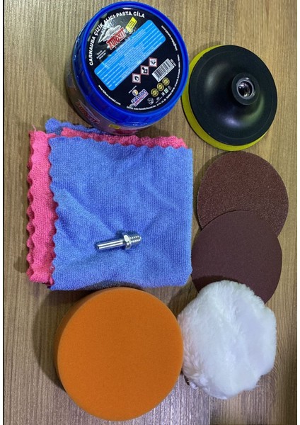 Araç Boya Tampon Cizik Giderici Pasta Cilalı Set Boya Temizleme Parlatma Polisaj Seti Matkap