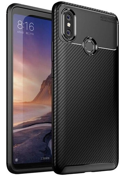 Xiaomi Mi Max 3 Karbon Görünüm Negro Silikon Kılıf Ekran Koruyucu