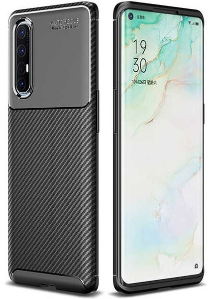 Oppo Reno3 Pro (CPH2009) Karbon Görünüm Negro Silikon Kılıf Ekran Koruyucu