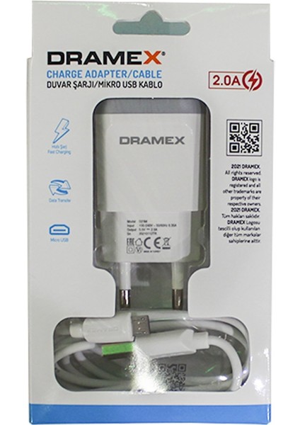 Duvar Şarj Aleti Micro USB Kablolu Set 2.0A - Beyaz