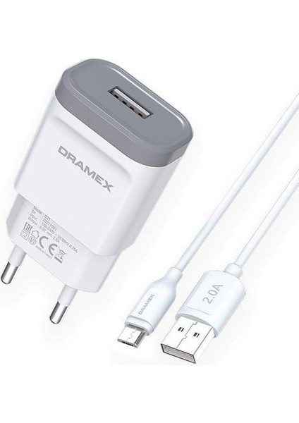 Duvar Şarj Aleti Micro USB Kablolu Set 2.0A - Beyaz