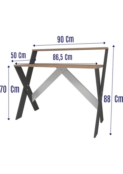 Enda Home X Ayaklı Raflı Ders Çalışma Masası 50x90 cm Çam - Antrasit