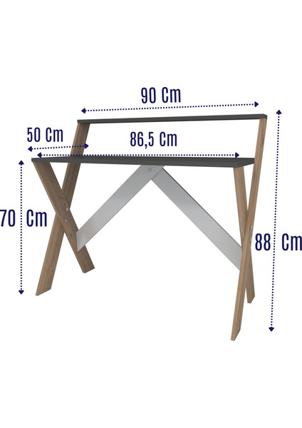 Enda Home X Ayaklı Raflı Ders Çalışma Masası 50x90 cm Antrasit - Çam