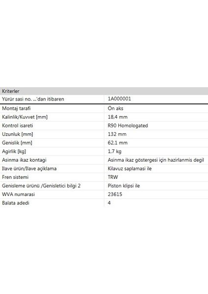 Land Rover Freelander I 1998 - 2006 Ön Balata Takımı LR021899 modelleri