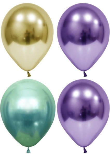 Altın-Yeşil-Mor Krom Balon 10 Adet