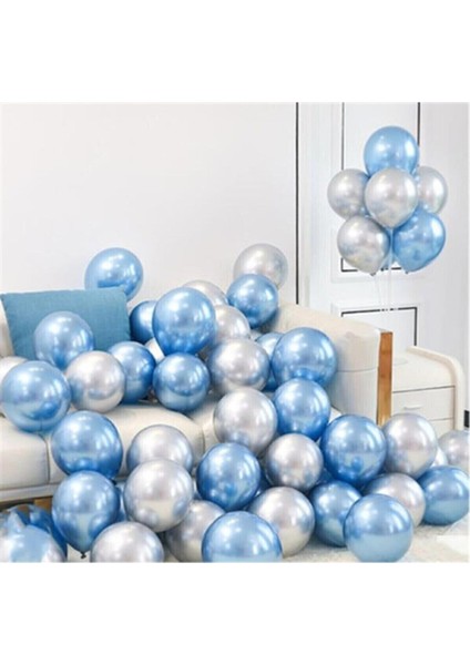 Gümüş-Mavi Krom Balon 50 Adet