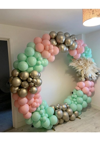 Krom Gümüş Gold Makaron Mint Yeşili ve Makaron Pembe Balon Zinciri 100 Adet
