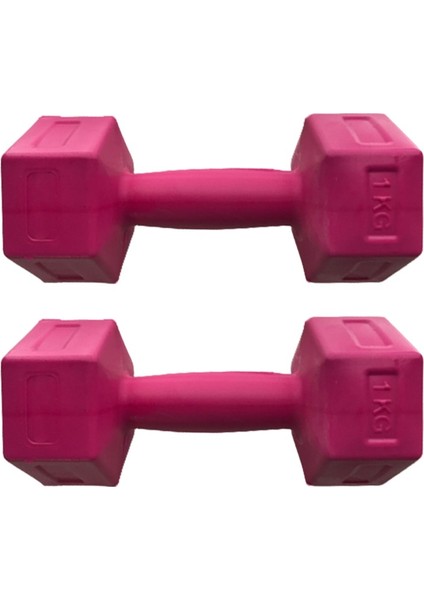 1 kg x 2 Adet Dambıl Vinyl Kaplı Dumbell Ağırlık-Pembe