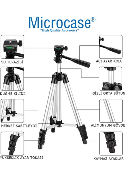 3110 3 Ayak Cep Telefonu Kamera Tripodu 106 cm + Döner Başlık Telefon Tutucu - AL2916