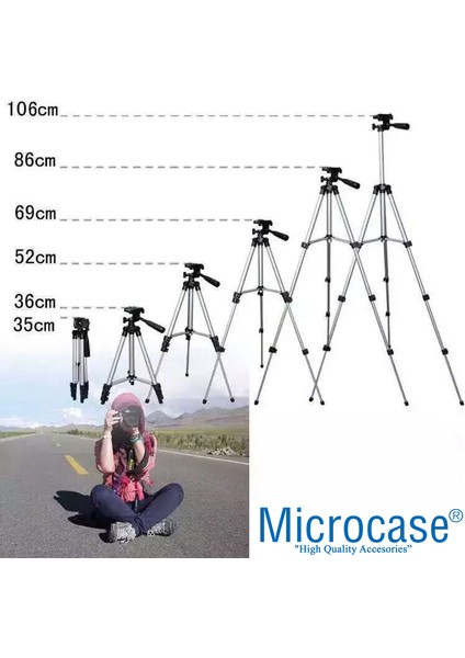 3110 3 Ayak Kamera Tripodu 106 Cm+Döner Başlık Telefon Tutucu+Bluetooth Kumanda - AL2918