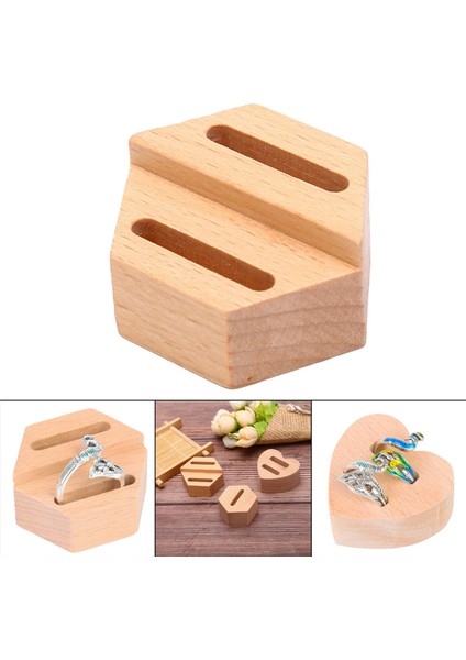 Ahşap Yüzük Tutucu Ring Standı Rustik Yeniden Kullanılabilir Ekran Düğün Dükkanı Hexagon 2 Yuvası (Yurt Dışından)