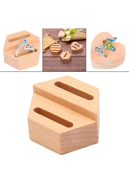 Ahşap Yüzük Tutucu Ring Standı Rustik Yeniden Kullanılabilir Ekran Düğün Dükkanı Hexagon 2 Yuvası (Yurt Dışından)