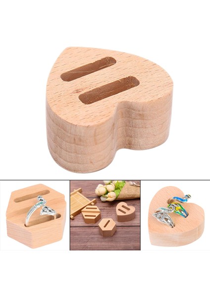 Ahşap Yüzük Tutucu Ring Standı Rustik Yeniden Kullanılabilir Ekran Düğün Dükkanı Kalp Şeklinde 2 Yuva (Yurt Dışından)