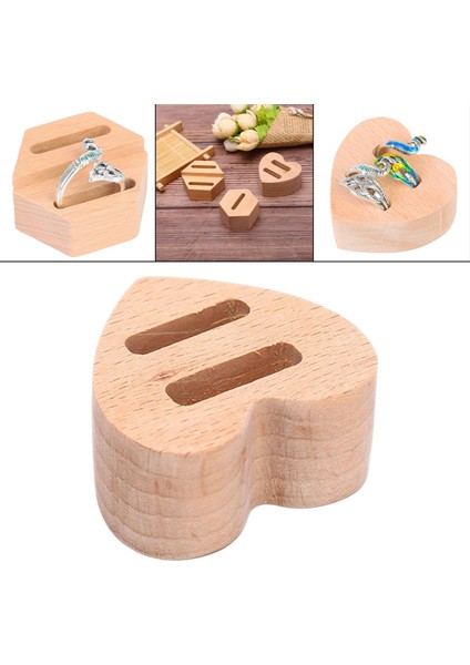 Ahşap Yüzük Tutucu Ring Standı Rustik Yeniden Kullanılabilir Ekran Düğün Dükkanı Kalp Şeklinde 2 Yuva (Yurt Dışından)