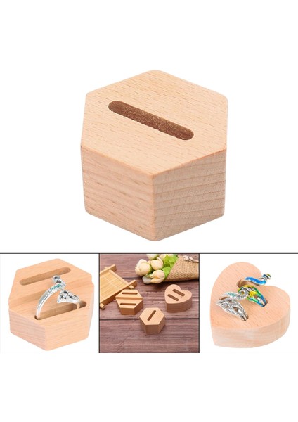 Ahşap Yüzük Tutucu Ring Standı Rustik Yeniden Kullanılabilir Ekran Düğün Dükkanı Hexagon 1 Yuvası (Yurt Dışından)
