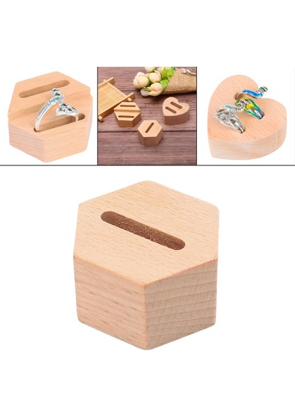 Ahşap Yüzük Tutucu Ring Standı Rustik Yeniden Kullanılabilir Ekran Düğün Dükkanı Hexagon 1 Yuvası (Yurt Dışından)