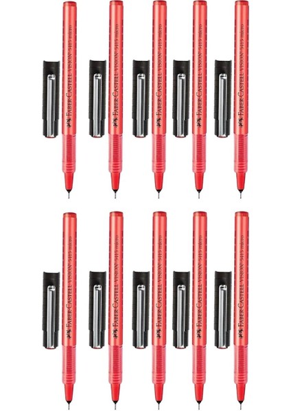 Faber Castell Vision 5415 Mikro Iğne Uçlu Roller Kalem 0.3 Kırmızı 10 Lu