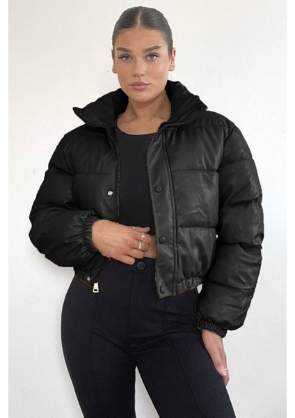 Siyah Kadın Crop Basic Deri Mont MG1380 fırsatları