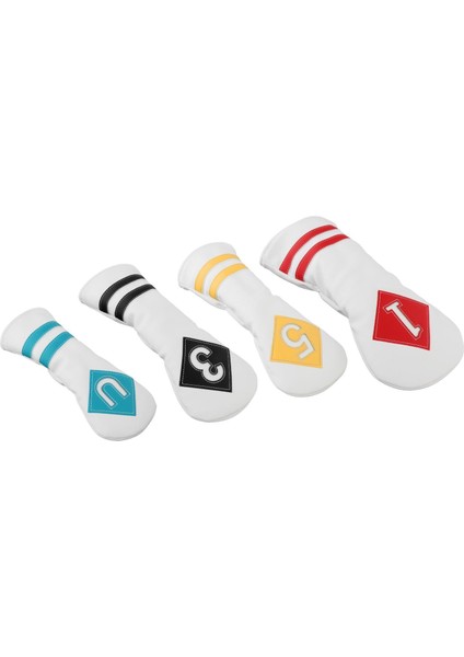 4pcs Golf Ahşap Kafa Kapağı Golf Kulübü Headcover Protecor Pu Sürücü Woods Beyaz Renkli Numara (Yurt Dışından)