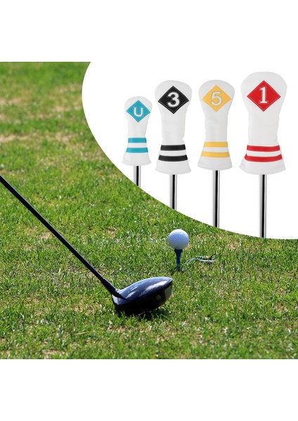 4pcs Golf Ahşap Kafa Kapağı Golf Kulübü Headcover Protecor Pu Sürücü Woods Beyaz Renkli Numara (Yurt Dışından) indirimleri