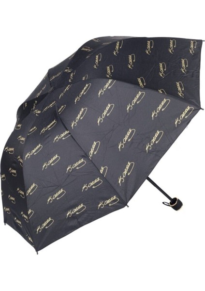 Siyah Atatürk Imza Desenli Manuel Şemsiye