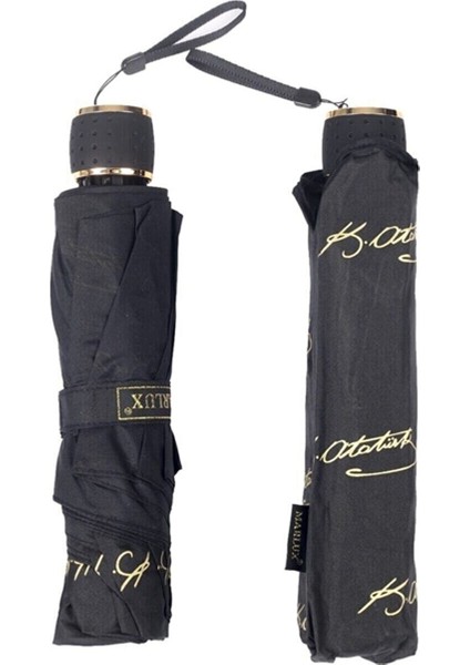 Siyah Atatürk Imza Desenli Manuel Şemsiye modelleri