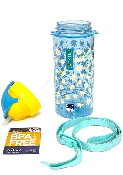 Mavi Crystal Tritan Desenli Pipetli Matara Suluk 500 ml