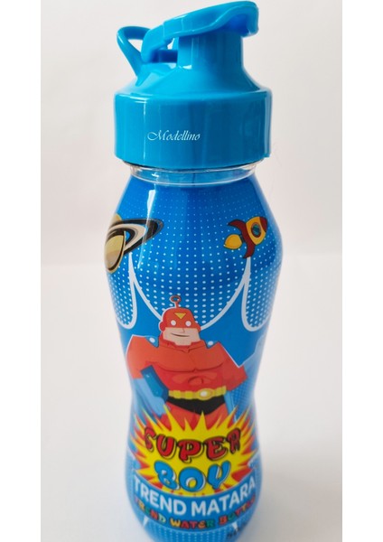 Lisanslı Super Boy Mavi Kapaklı 500CC Şeffaf Erkek Çocuk Matara Suluk