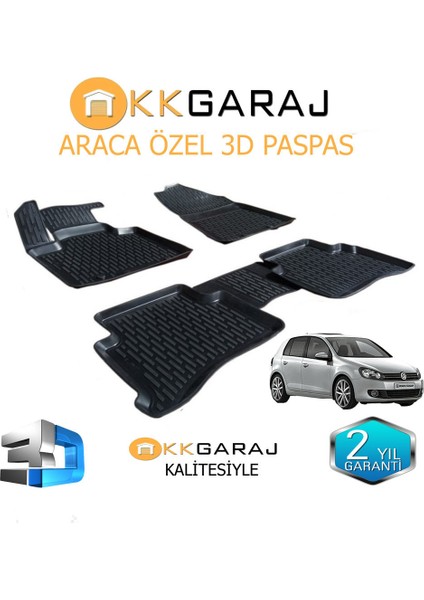 KK Garage Volkswagen Golf 6 2009-2013 Araca Özel 3D Paspas