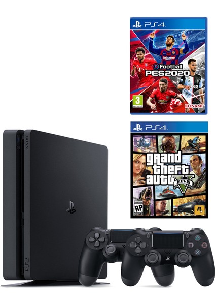 Playstation 4 Slim + 2.Dualshock + Ps4 Pes 2020 + Ps4 Gta 5