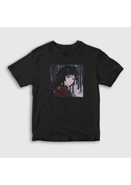 Unisex Çocuk Siyah Winter Giyu Tomioka Anime Demon Slayer Kimetsu No Yaiba T-Shirt