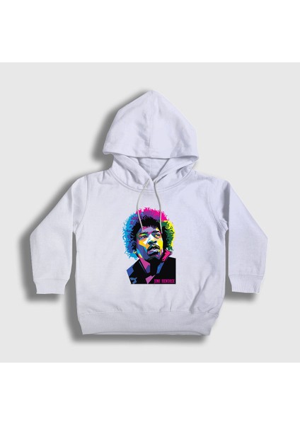 Unisex Çocuk Beyaz Colors Jimi Hendrix Kapüşonlu Sweatshirt