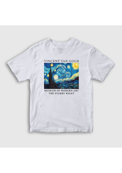 Unisex Çocuk Beyaz Starry Night V2 Art Painter Vincent Van Gogh T-Shirt