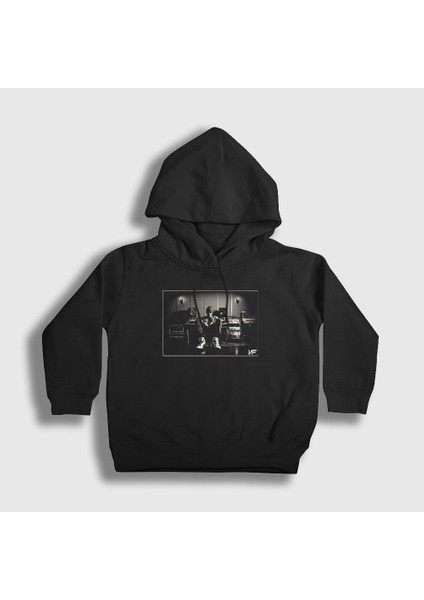 Unisex Çocuk Siyah Studio Rapper NF Kapüşonlu Sweatshirt