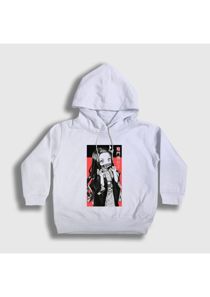 Unisex Çocuk Beyaz Nezuko Kamado V3 Anime Demon Slayer Kimetsu No Yaiba Kapüşonlu Sweatshirt
