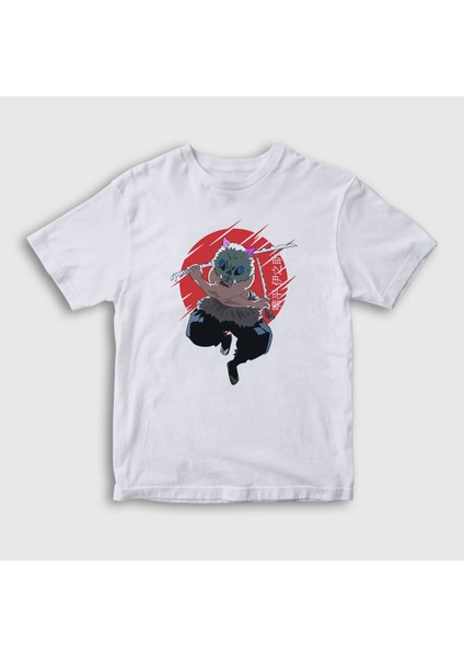 Unisex Çocuk Beyaz Inosuke Hashibira Anime Demon Slayer Kimetsu No Yaiba T-Shirt