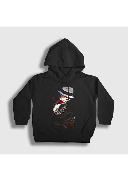 Unisex Çocuk Siyah Muzan Kibutsuji Anime Demon Slayer Kimetsu No Yaiba Kapüşonlu Sweatshirt