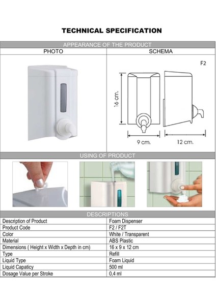 Vialli F2 Hazneli Köpük Sabun Dispenseri Aparatı 500 ml Beyaz