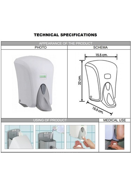 Vialli F6M Hazneli Medikal Köpük Sabun Dispenseri Aparatı 1000 ml Beyaz