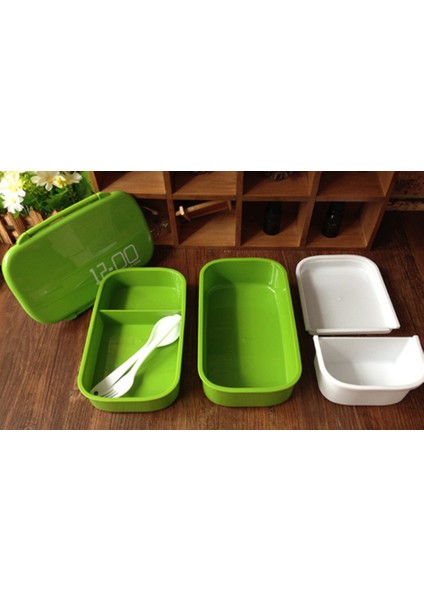 Büyük Kapasiteli 1400 ml Çift Katmanlı Plastik Öğle Yemeği Kutusu 12:00 Mikrodalga Fırın Bento Kutusu (Yurt Dışından)