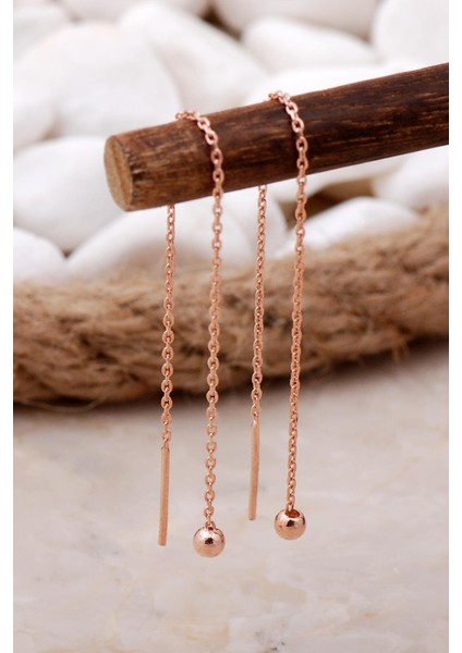 Top Rose Gümüş Zincir Küpe 5801