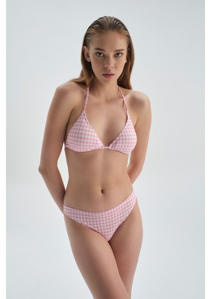 Pembe Beyaz Üçgen Bikini Üst