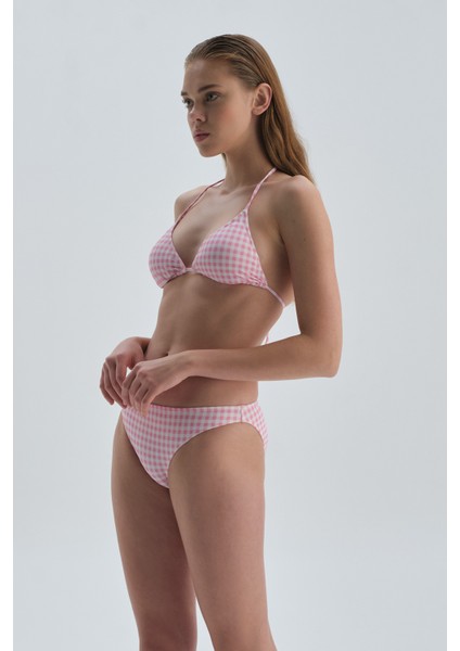 Pembe Beyaz Üçgen Bikini Üst