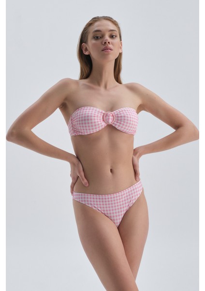 Pembe Beyaz Straplez Bikini Üst