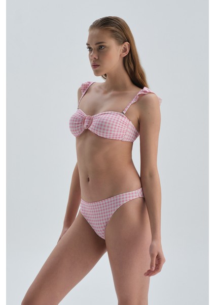 Pembe Beyaz Straplez Bikini Üst