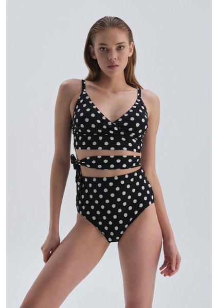 Siyah Beyaz Toparlayıcı Yüksek Bel Bikini Alt